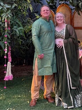 Men's Green Kurta and Gold Pants